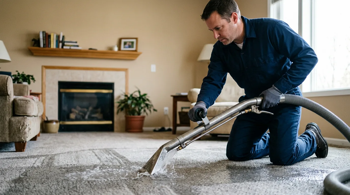 Water damage restoration technician working near Thornton, PA